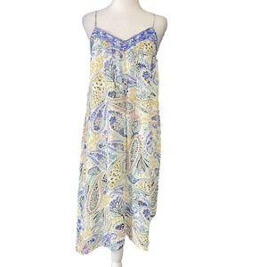 Lucky Brand Dress‎ Medium White Blue Paisley Flowy Boho Casual Summer Beach